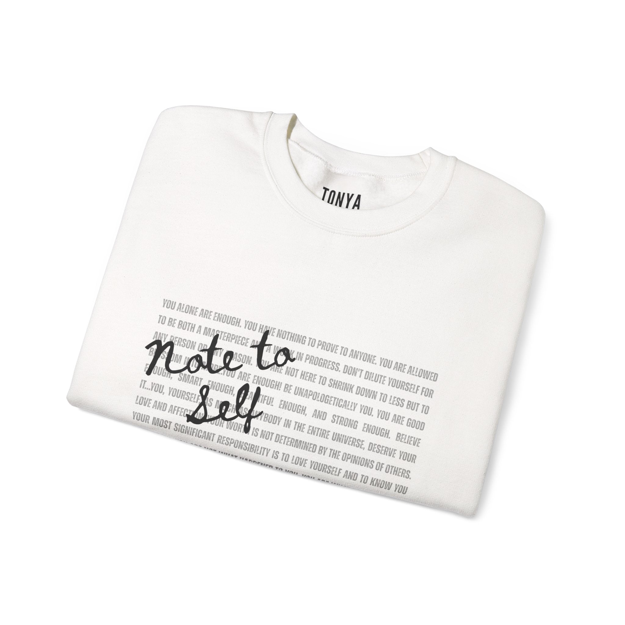 Crewneck Sweatshirt — 'Note to Self' Minimalist Text Graphic