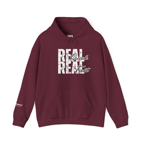 "Real Quick Real Fast" Hoodie (Dark)— Vintage Script Graphic Pullover