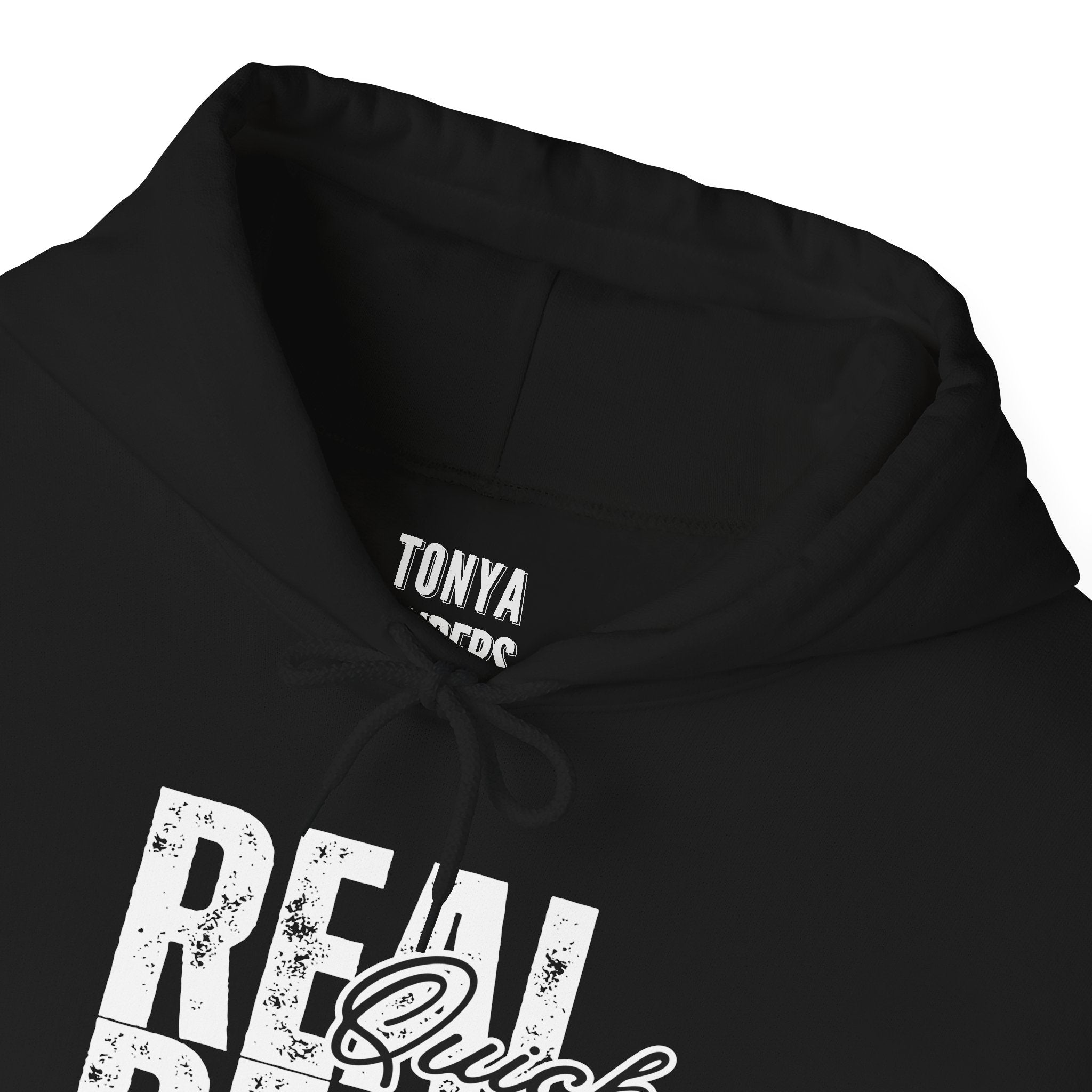 "Real Quick Real Fast" Hoodie (Dark)— Vintage Script Graphic Pullover