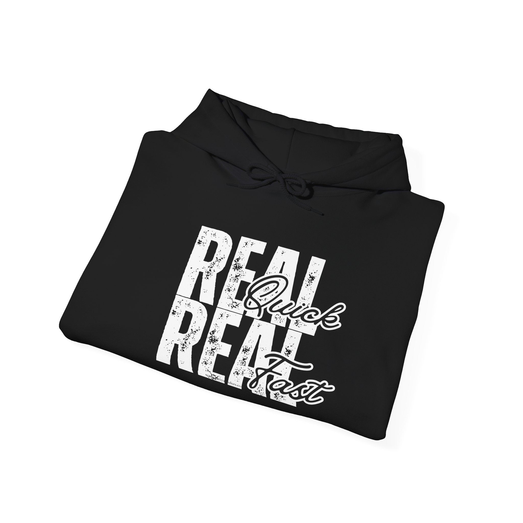 "Real Quick Real Fast" Hoodie (Dark)— Vintage Script Graphic Pullover