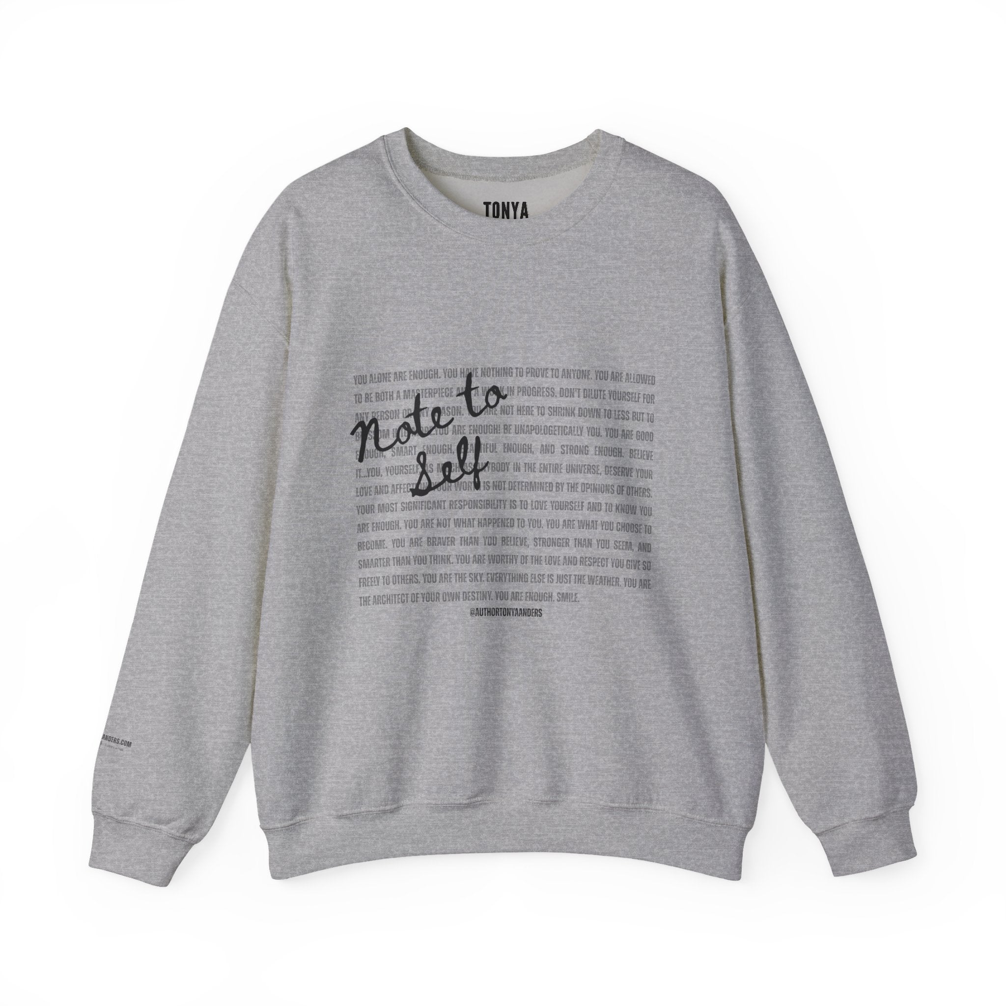 Crewneck Sweatshirt — 'Note to Self' Minimalist Text Graphic